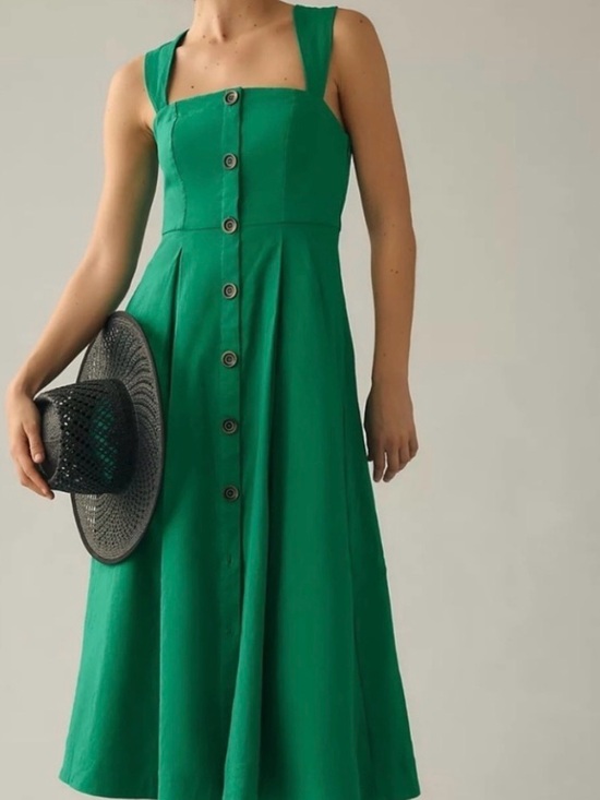 Anthropologie Dresses & Skirts - Anthropologie Maeve Emerald Green Button-Front Maxi Dress